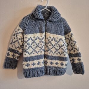 Vintage Wool Zip Up Cardigan Cowichan Style Kids Size 5 6